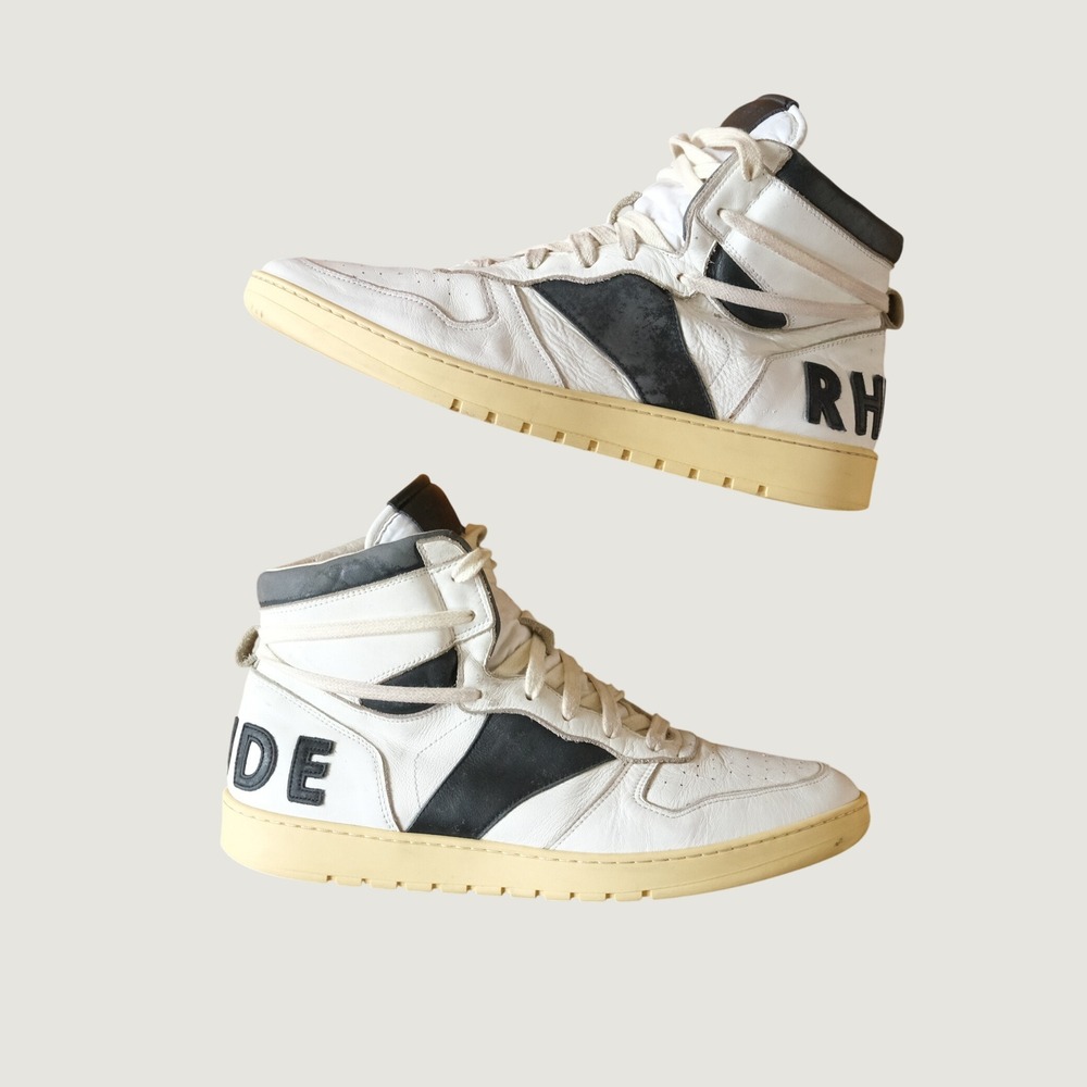 Rhude Rhecess High White Black Leather Vintage Distressed Luxury Sneaker 9 Italy
